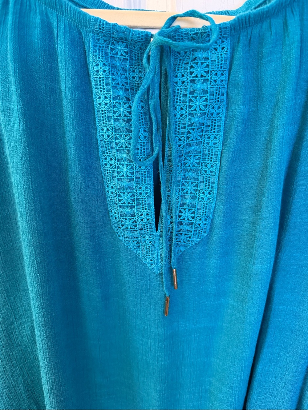 Counterparts Crinkle Blue Boho Tunic Top W/Lace & Bell Sleeveless Sz XL - Picture 2 of 5